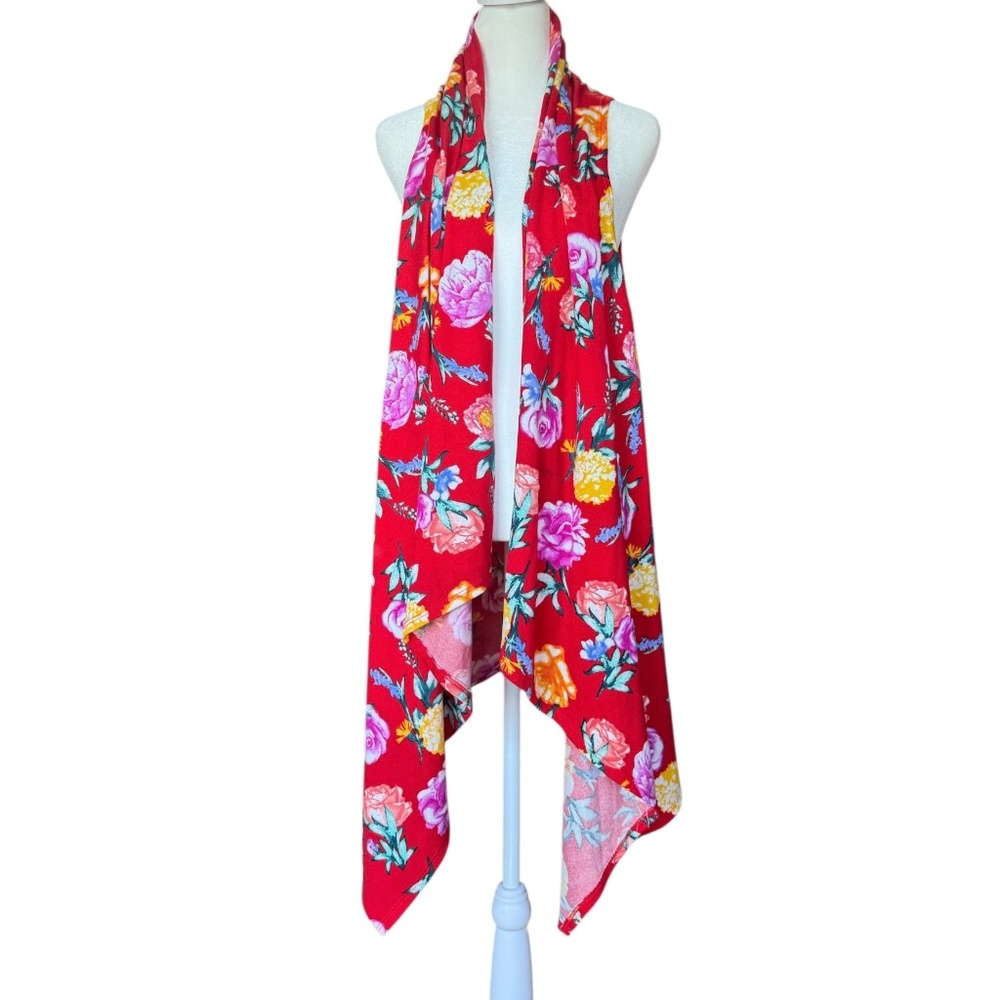 Crepas‎ Red Floral Sleeveless Cardigan Sz 3XL